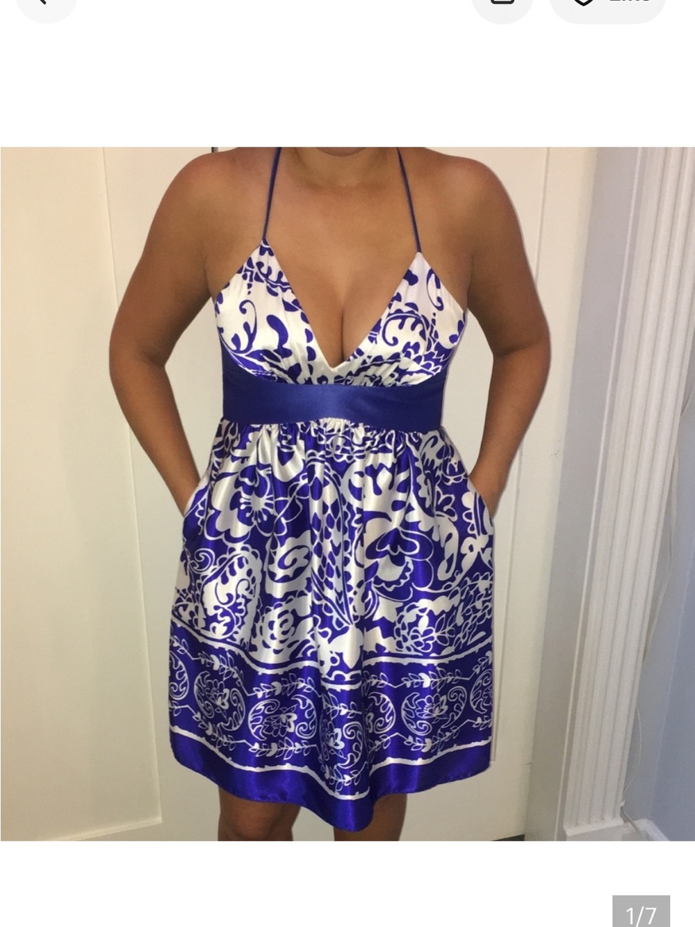 Jessica McClintock Blue and White Floral cocktail Dress